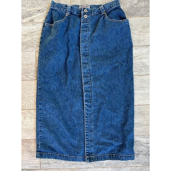 Bill Blass Denim Jean Maxi Skirt 14P 14 Petite Modest‎ Vintage Pockets Button Up - Picture 1 of 14